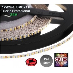 Tira LED 5 mts Flexible 24V 60W Estercha (4mm) 1330 Led SMD 2110 IP20 Rojo, Serie Profesional IRC >90